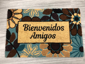 Bienvenidos Amigos! Welcome Mat from our Spanish Language Collection