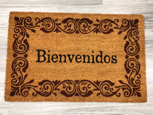 Bienvenidos with rust colored border  - Welcome Mat from our Spanish Language Collection