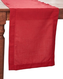 Famous Designer Hemstitch Rectangular Runner in Red, 14 inches x 72 inches